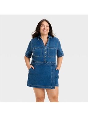 Ava & Viv Blue Denim Shirt Mini Romper SZ 2X NWT